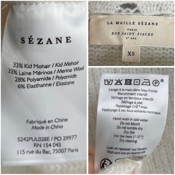 SEZANE Ecru Cream Mohair Wool Scalloped Lace Panel Balloon Sleeve Stacy Sweater - Picture 16 of 17